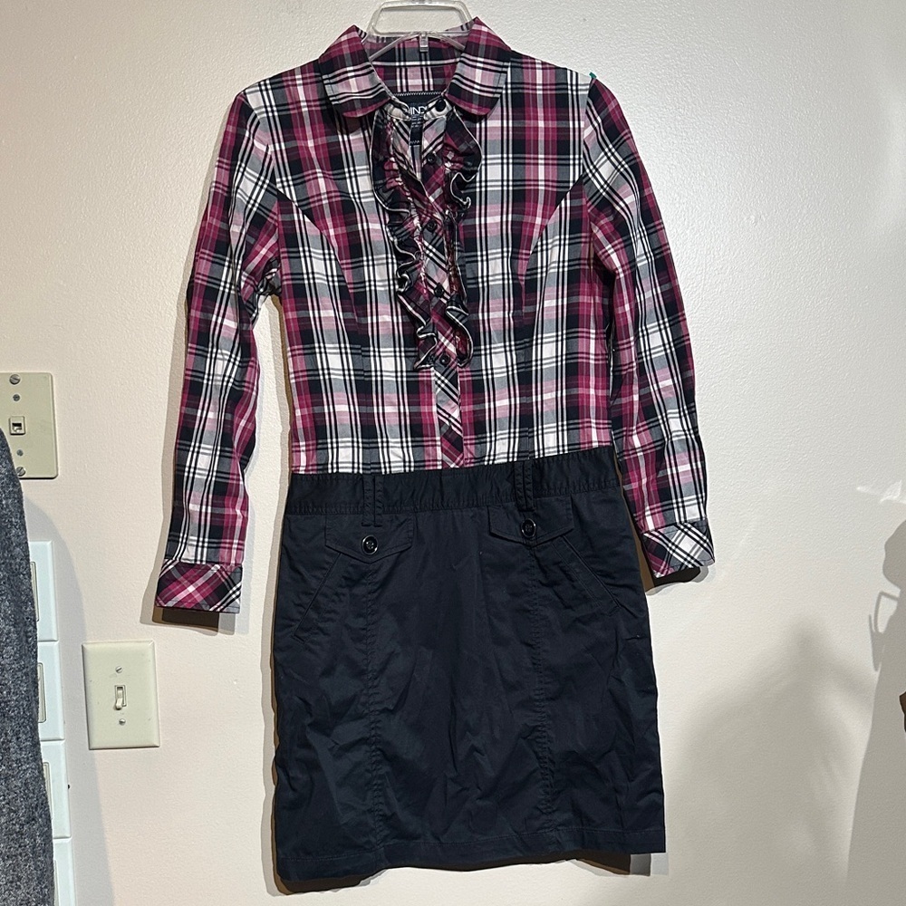 Plaid Ruffle Front Dress - Pink and Black